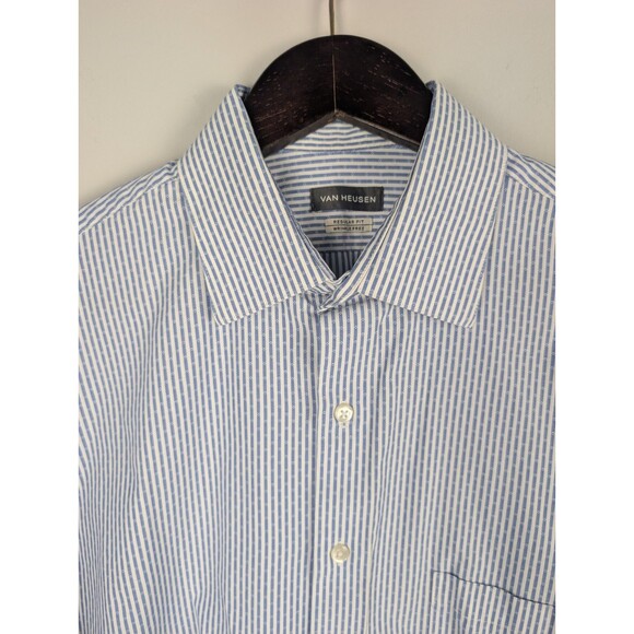 Van Heusen Men's Regular Fit Pinstripe Long Sleeve Dress Shirt Blue 16 34/35 - Picture 1 of 13